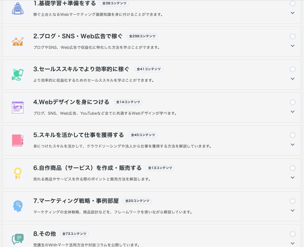 Withマーケ7日間無料体験、講座一覧